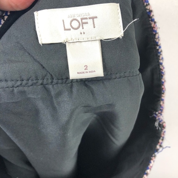 Loft Boucle Tweed Skirt Sz 2 Twee Preppy Academia Blue Pink Career A Line Mini - Picture 8 of 9